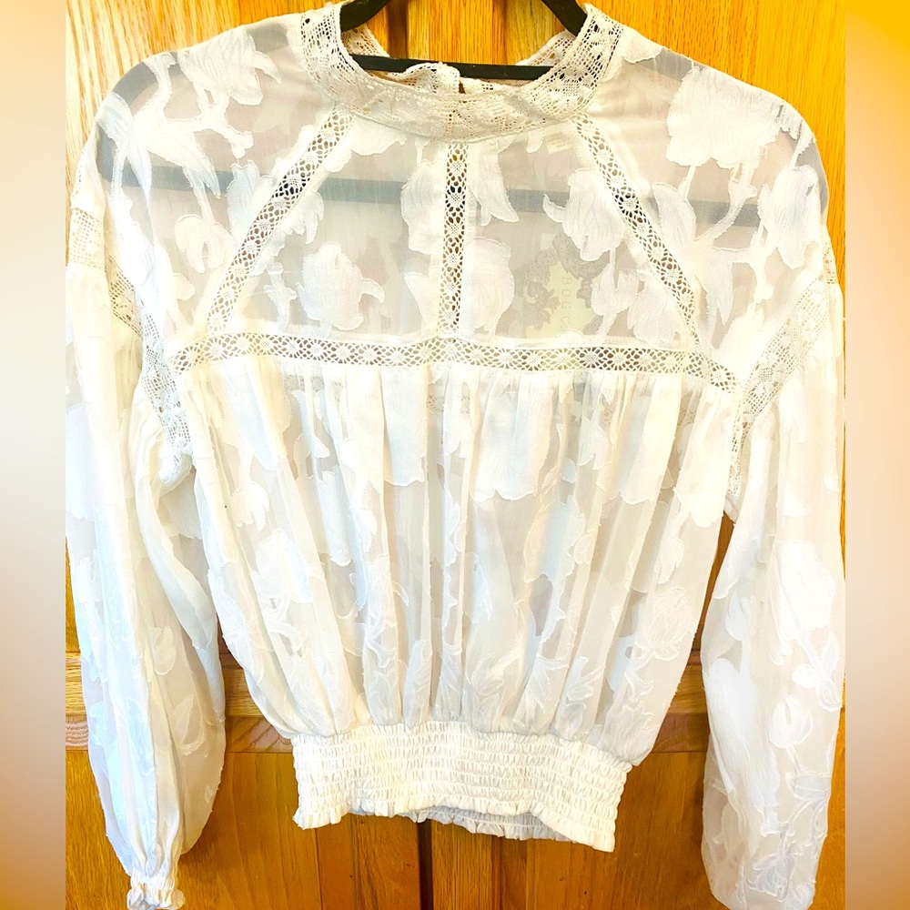 B.O.G Collective Bohemian Cinch Waist Lace Blouse‎ Woman's Size XS**NWT